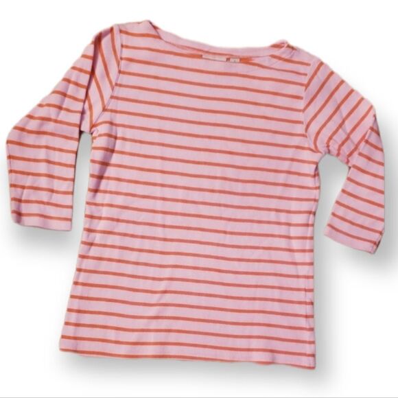 L.L. Bean Pink w/ Orange Stripes Knit Pullover Top - Picture 1 of 6